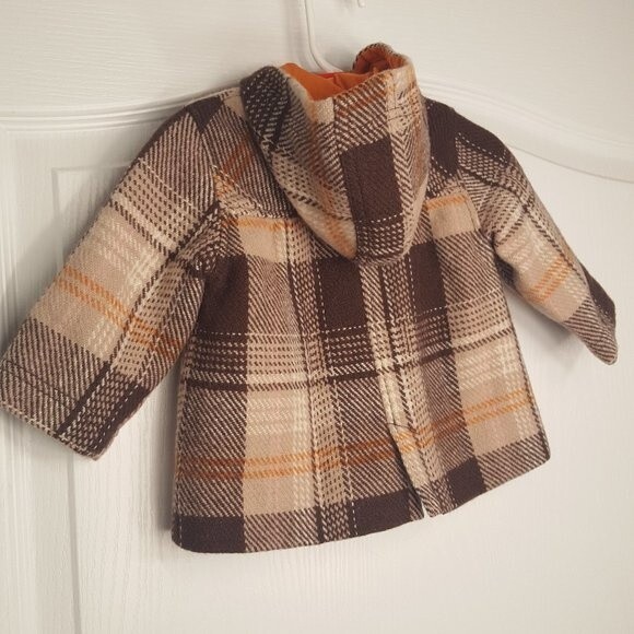 ELLE Brown Plaid Winter Coat Hood Vintage Style Retro - Picture 4 of 8